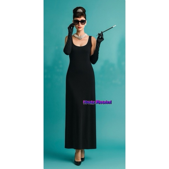 Edith Flagg Dress Three Flaggs Vintage 70s Black Maxi Audrey Hepburn Classic Lbd - Picture 1 of 11